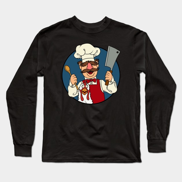 Kitchen Swedish Chef and chicken Long Sleeve T-Shirt by valentinahramov